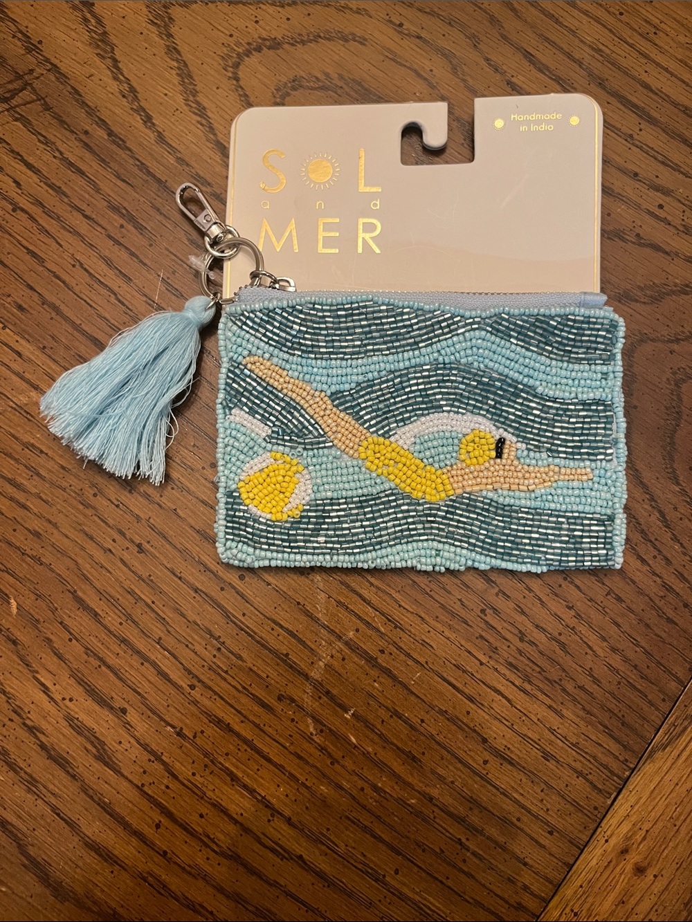 Sol and Mer beaded swimmer coin purse, new